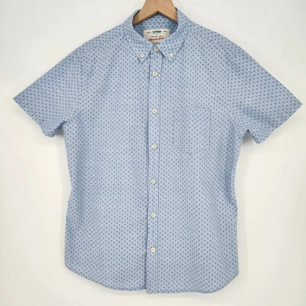 Urban‎ Pipeline Blue Diamond Button Down Camp Shirt Mens Large Surf Beach Casual